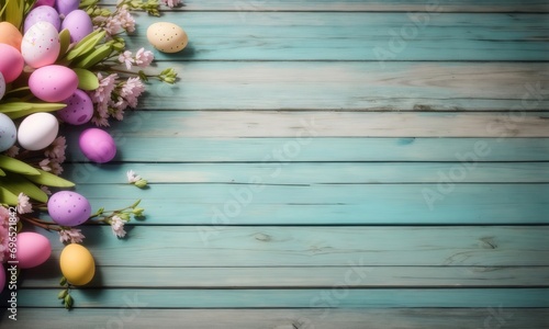Empty wooden table background - easter spring theme 
