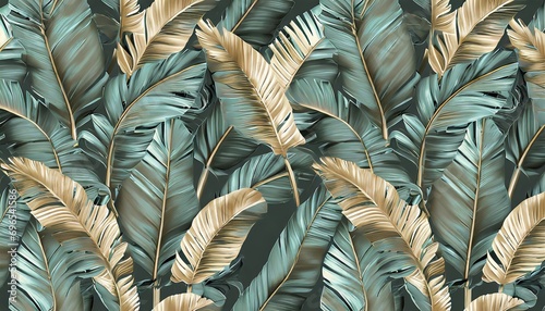 tropical seamless pattern with beautiful palm banana leaves hand drawn vintage 3d illustration glamorous exotic abstract background design good for luxury wallpapers cloth fabric printing goods