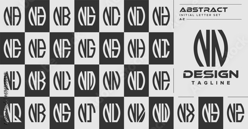 Modern line abstract shape N NN letter logo design set