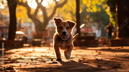 Perro en el parque - Animal de compañia feliz paseando mascota