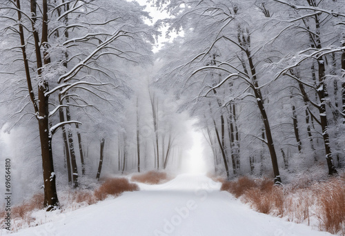 Snowy Path through Siberian Forest