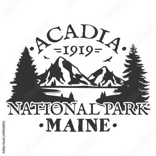 Acadia National Park Illustration Clip Art Design Shape. Maine Parks Silhouette Icon Vector.