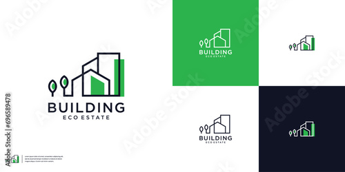 Creative building real estate with beauty leaf logo design template