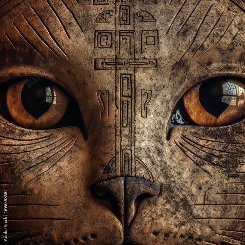 ancient egipt text on shot of cat god with a universe eyes
