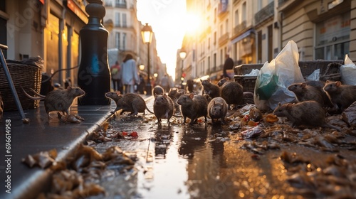 Ratten in Paris, der Stadt der Lichter. Die Ratte kommt aus der Kanalisation in die Stadt