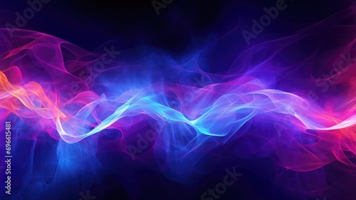Ethereal smoke waves in neon pink and blue hues on a dark background