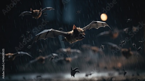 Illustration of a collection of bats at night