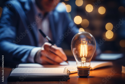 An inventor sketching the initial concept of a revolutionary product on a notepad. Concept of ideation and innovation in product development. Generative Ai.