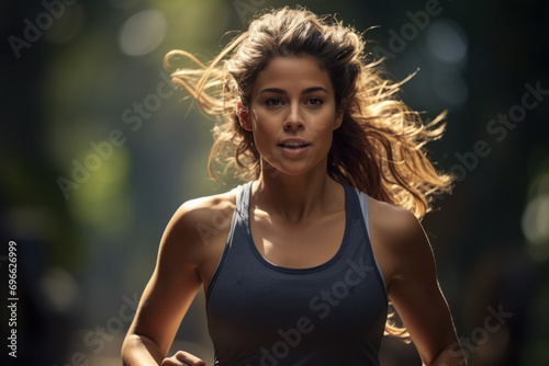 A mindful runner, feeling each footfall and breath, attuning to the rhythm of the body in motion, and embracing the joy of mindful exercise. Generative Ai.