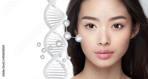ai woman and molecule on face