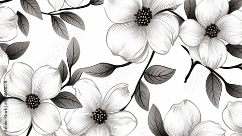 Dogwood flower and leaves pattern seamless background