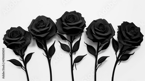 seven black roses bunch silhouette isolated on white
