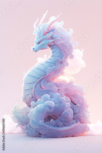年賀状辰年の龍、辰、ドラゴンのパステルカラーの3Dイラスト 