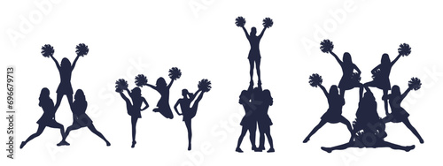 Young female cheerleader, Cheerleader Silhouette in different positions, Cheer Team silhouette 