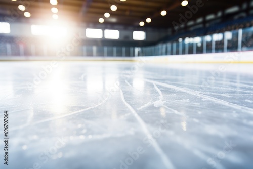 Blurred ice hockey rink background. Ice hockey sport background. Blur ice hockey rink background, Close-up of ice in a hockey rink, AI Generated