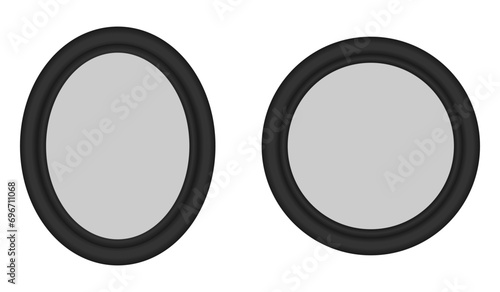 Frames photo oval and round. black frames for mockup, picture, painting, poster, lettering or photo gallery. vector illustration isolated on white background.