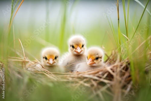 ducklings hatching in concealed grass nest