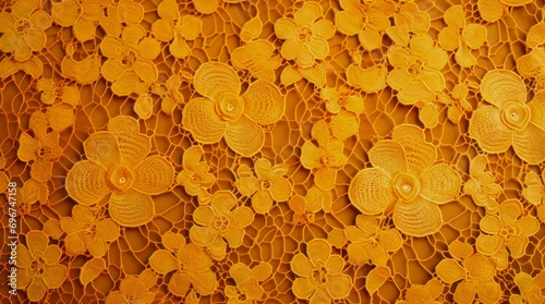 Orange floral lace texture.