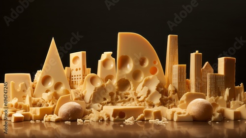 Cheese in the shape of a miniature city. Cheese urbanism.