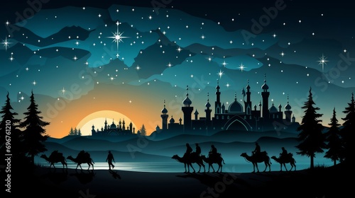 Three wise men from the East rode camels across the desert one night following the star of Bethlehem