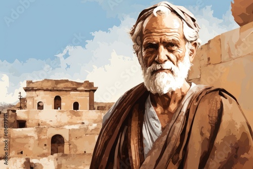 Mediterranean Old man ancient greek city. Roma people. Generate Ai