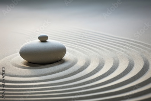 Japanese zen garden with stone in textured white sand, Spa Therapy, Purity harmony And Balance Concept