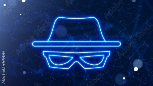Glowing neon incognito connection on a futuristic scientific mesh background. Hacker illustration concepts. Dark background with plexus lines