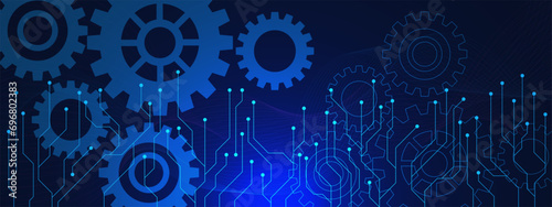 Gear wheel with electronic circuit board for mechanical engineering or hi-tech digital technology concept.