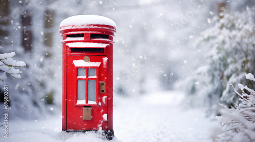 Red postbox or mailbox in the snow