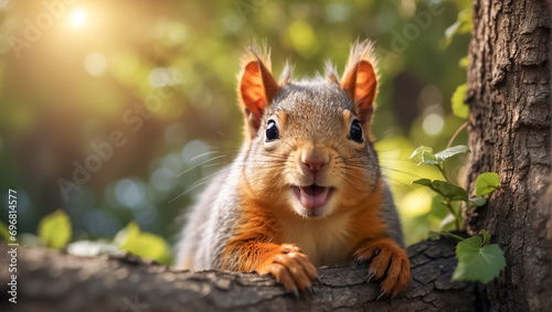Cute funny squirrel close up