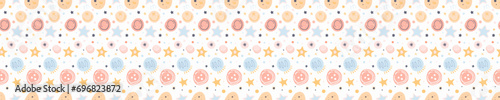 Baby seamless pattern cute boho style with stars, happy face, geometry shape. Bohemian baby wallpaper vector 10 eps