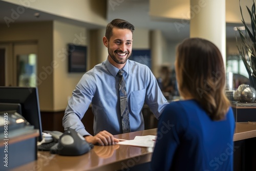 Helpful Teller Assists A Customer At The Counter