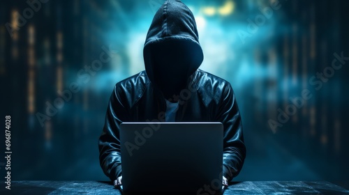 Hacker stealing data from laptop