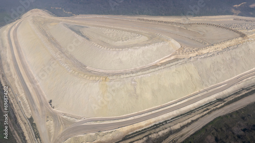 Aerial view of a surface tailings pond of chemical residue. Tailings pond for waste from a chemical plant