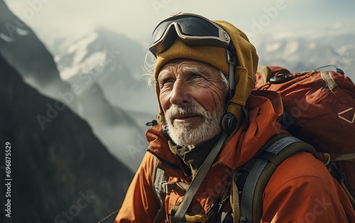 Elderly Explorer on the Peak Alpine Majesty
