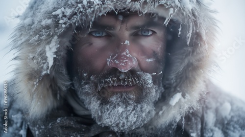 Men Portrait in Snowstorm