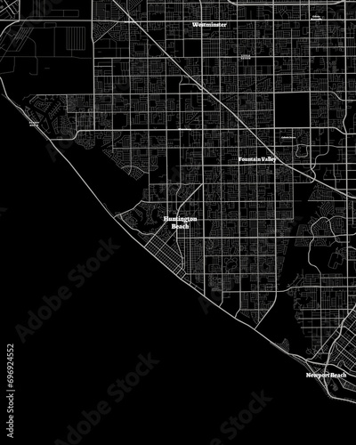 Huntington Beach California Map, Detailed Dark Map of Huntington Beach California
