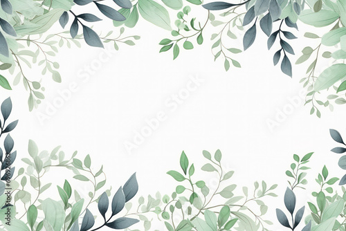 Green botanical background watercolor plant decorative frame background spring illustration floral nature leaf summer