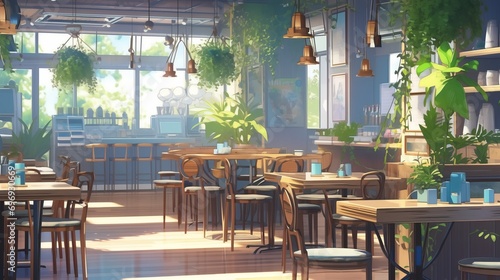 interior of a restaurant in the morning