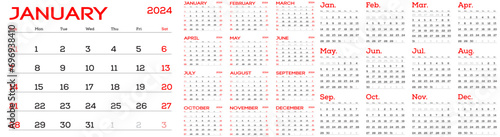 Set of ready-made elements for designing and printing a wall calendar for 2024. Vector color image. Elements for design