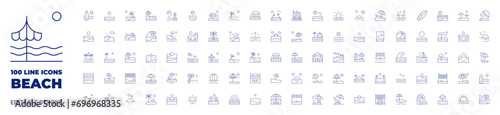 100 icons Beach collection. Thin line icon. Editable stroke. Beach icons for web and mobile app.