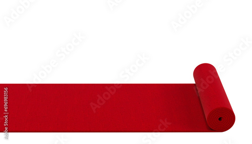 red carpet unrolling isolated on white. 3d render