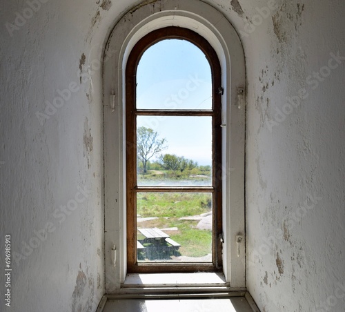 blue sky and wooden window