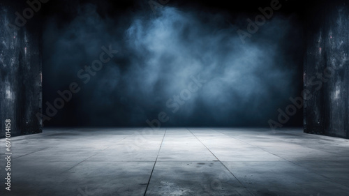 Empty room with smoke and spotlights. Abstract background. 3D rendering