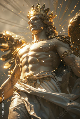 Helios - Greek god in a half-body shot with a background reflecting his domain Gen AI