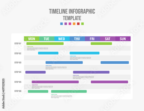 Horizontal timeline template, Timeline infographic. Weekly timeline infographic.