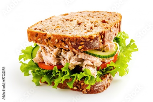 Tuna salad sandwich on white background