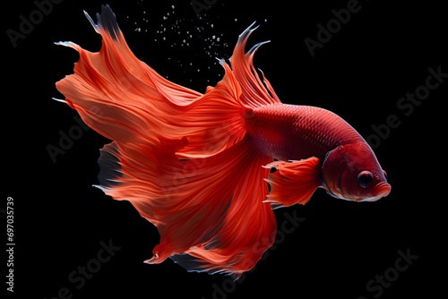 a red siamese fish swimming against a black background