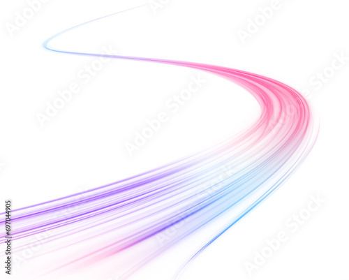 A Colorful Motion Background of City Light Trails. Luminous green neon waves PNG. Colored shiny sparks of spiral wave. Curved bright speed line swirls. 