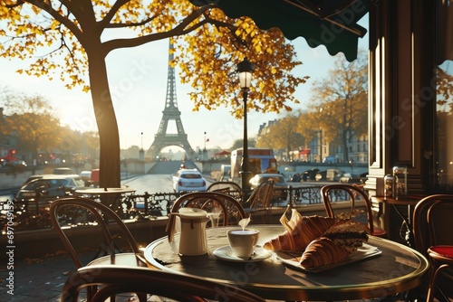 Cafe Chic: A Classic Parisian Afternoon Unfolds as a Couple Indulges in the Delights of a Charming Cafe, Immersed in the Timeless Atmosphere of Romance and Culinary Bliss.